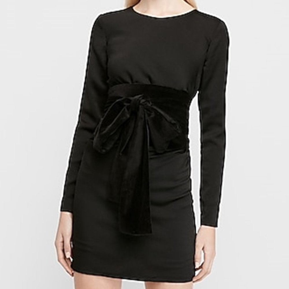X Karla Long Sleeve Velvet Bow Sheath Dress